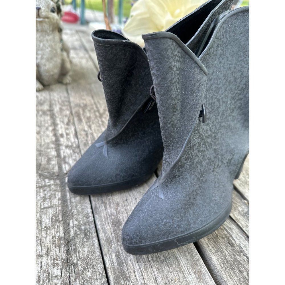 Vintage 40s 50s Womens Heel Overshoes Galoshes Black Rubber Sz 6
